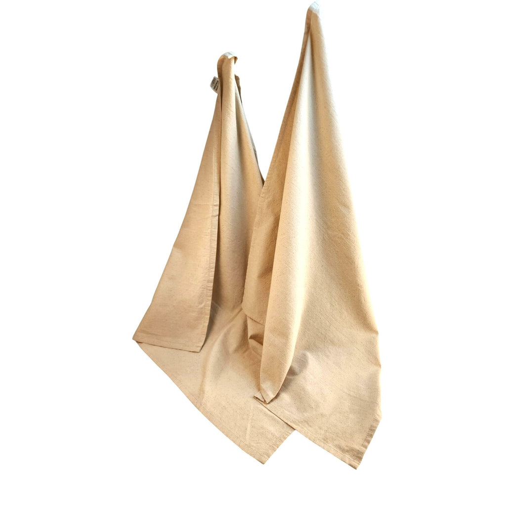 Cotton Dish Towels Set of 2 - Unbleached 26x26" Kitchen Towels with Hanging Loop