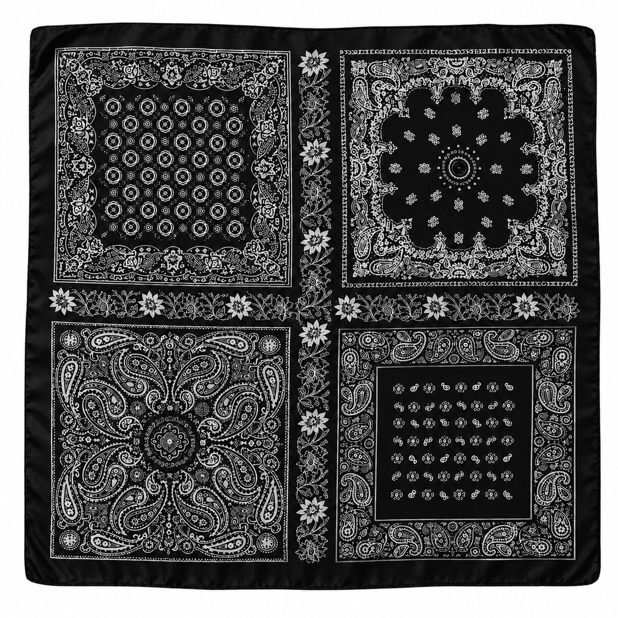 Black White Paisley Bandana Square Scarf 35x35 Head Hair Neck Wrap Western Boho Satin Feel