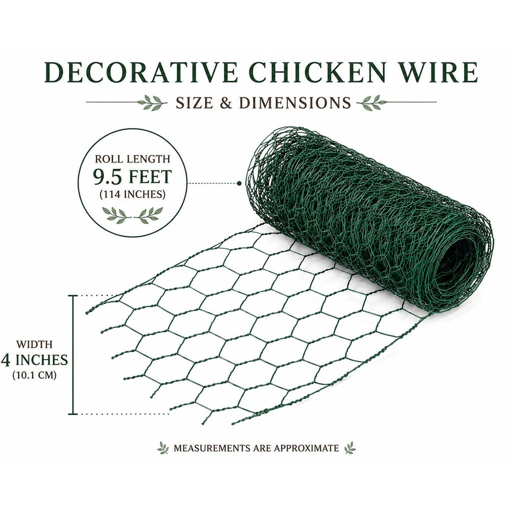 Green Chicken Wire Roll 4 Inch x 9.5 Foot Floral Wire for Wreath Making Wedding Flowers Christmas Garland DIY Crafts Garden Decor