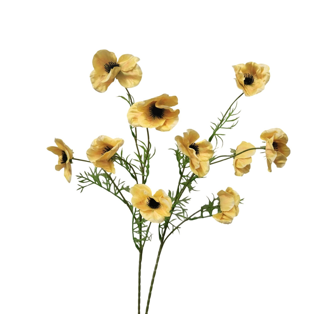 Artificial Butter Yellow Poppy Stems, Set of 2, 29-Inch Faux Flowers