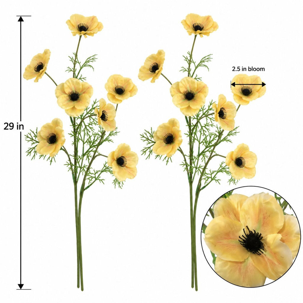 Artificial Butter Yellow Poppy Stems, Set of 2, 29-Inch Faux Flowers