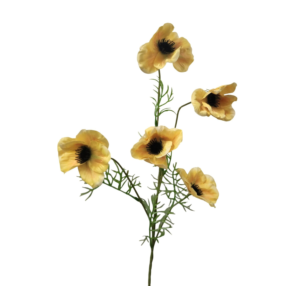 Artificial Butter Yellow Poppy Stems, Set of 2, 29-Inch Faux Flowers