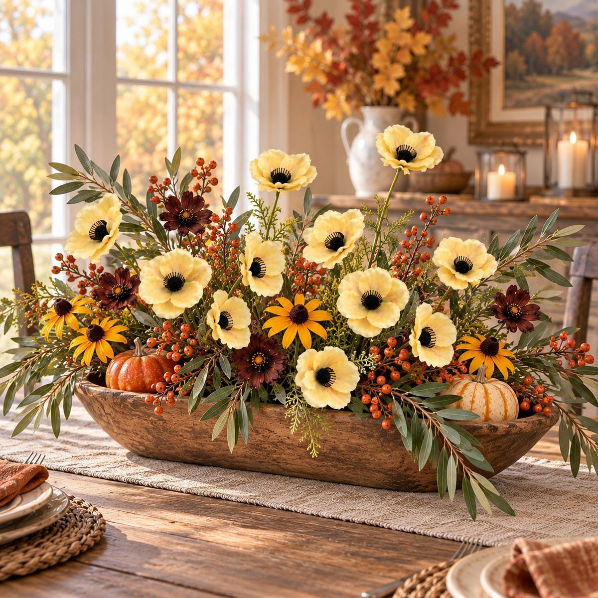 Artificial Butter Yellow Poppy Stems, Set of 2, 29-Inch Faux Flowers
