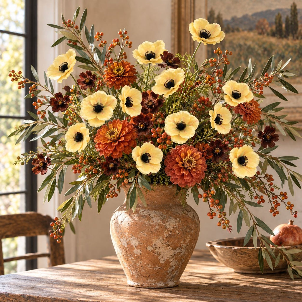 Artificial Butter Yellow Poppy Stems, Set of 2, 29-Inch Faux Flowers