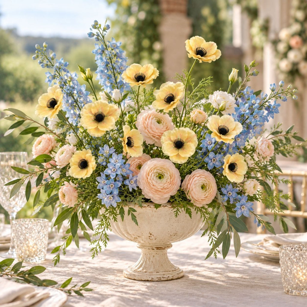 Artificial Butter Yellow Poppy Stems, Set of 2, 29-Inch Faux Flowers