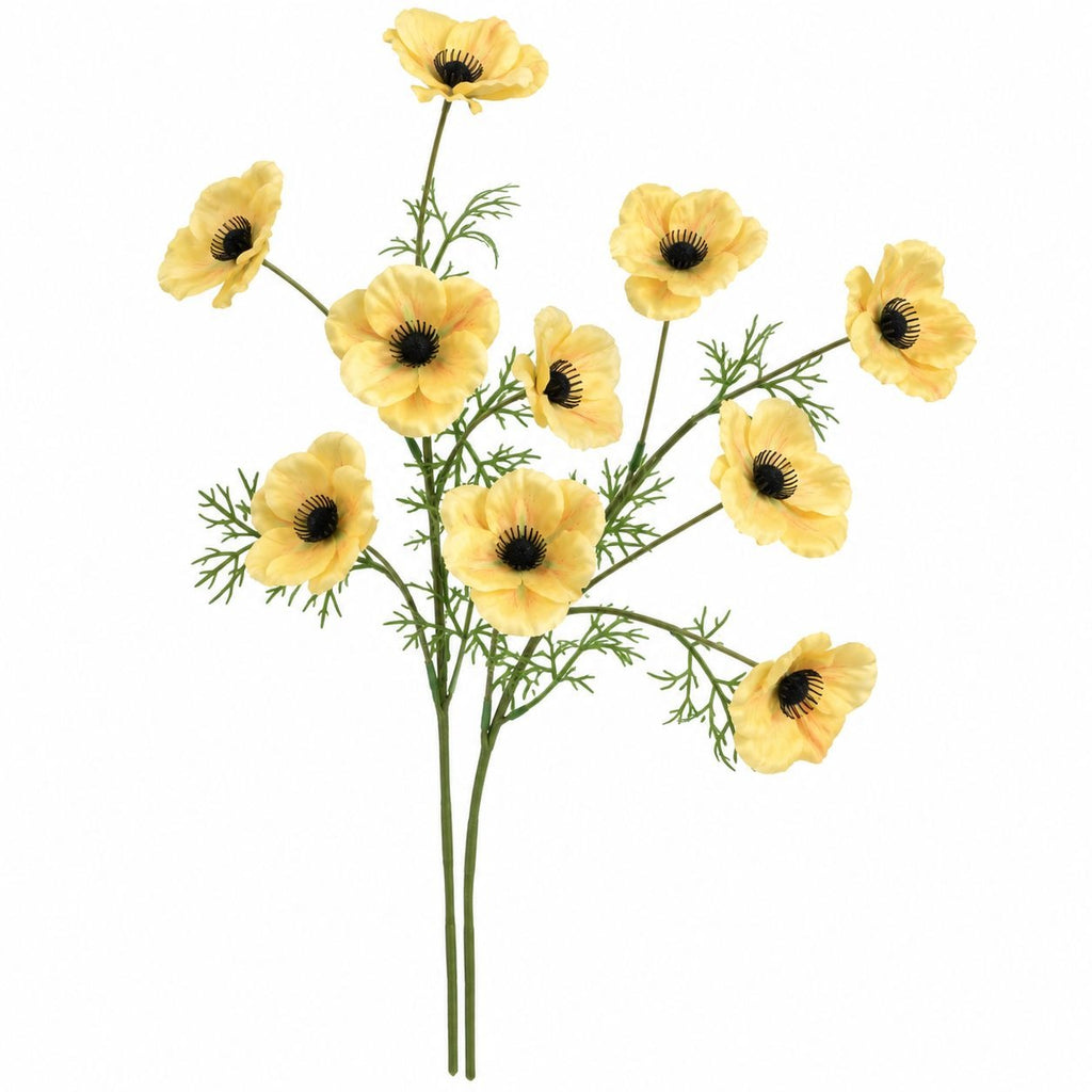 Artificial Butter Yellow Poppy Stems, Set of 2, 29-Inch Faux Flowers