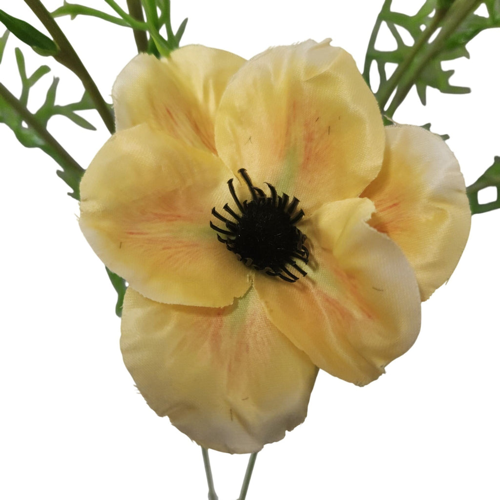 Artificial Butter Yellow Poppy Stems, Set of 2, 29-Inch Faux Flowers