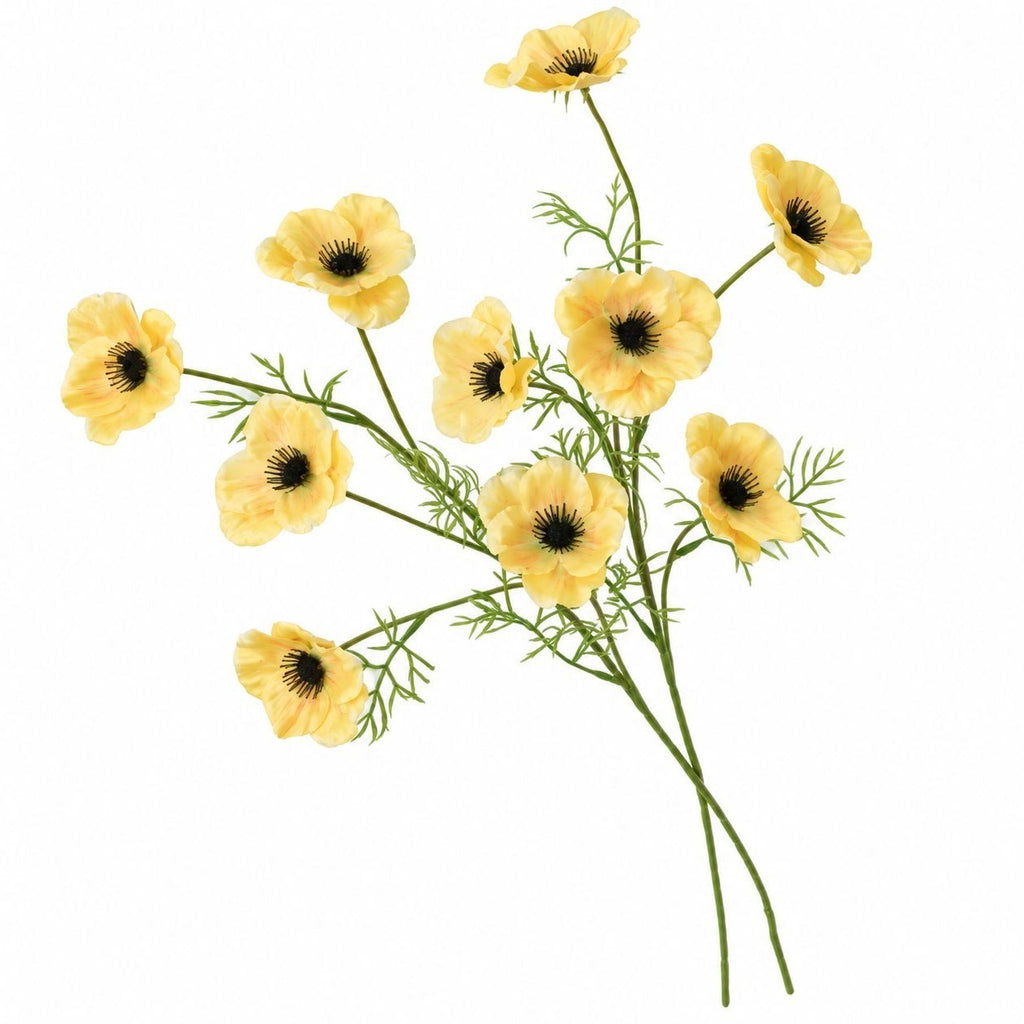 Artificial Butter Yellow Poppy Stems, Set of 2, 29-Inch Faux Flowers