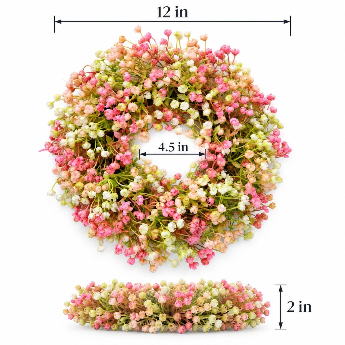 Pink Artificial Floral Candle Ring 12 Inch Mini Wreath Wedding Centerpiece