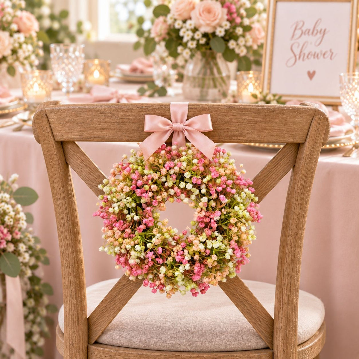 Pink Artificial Floral Candle Ring 12 Inch Mini Wreath Wedding Centerpiece