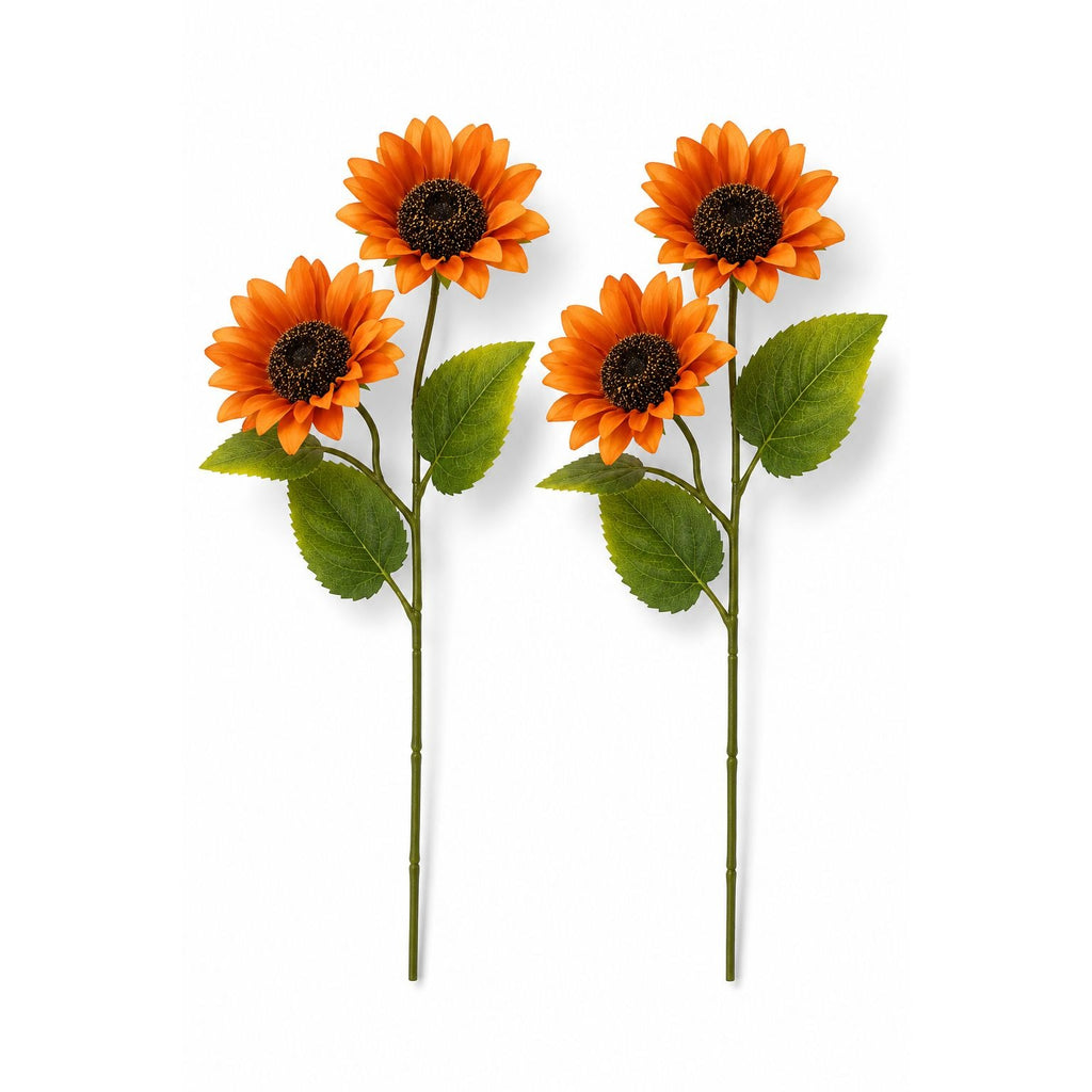 Orange Faux Silk Sunflower Stems Set of 2, 19-Inch Fall Flowers