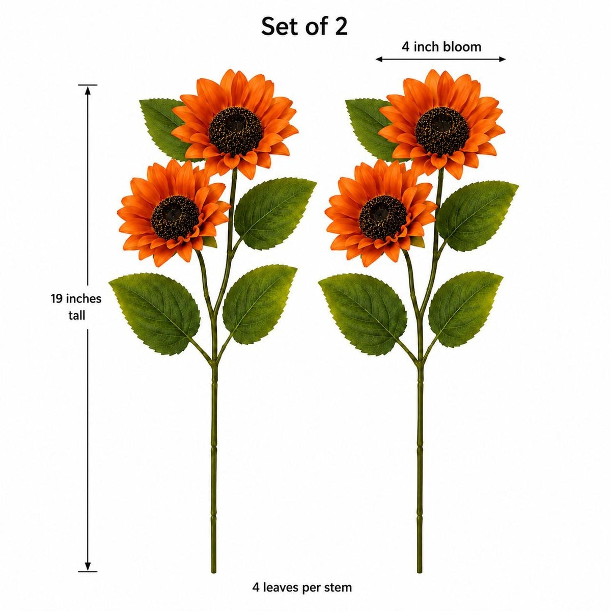 Orange Faux Silk Sunflower Stems Set of 2, 19-Inch Fall Flowers