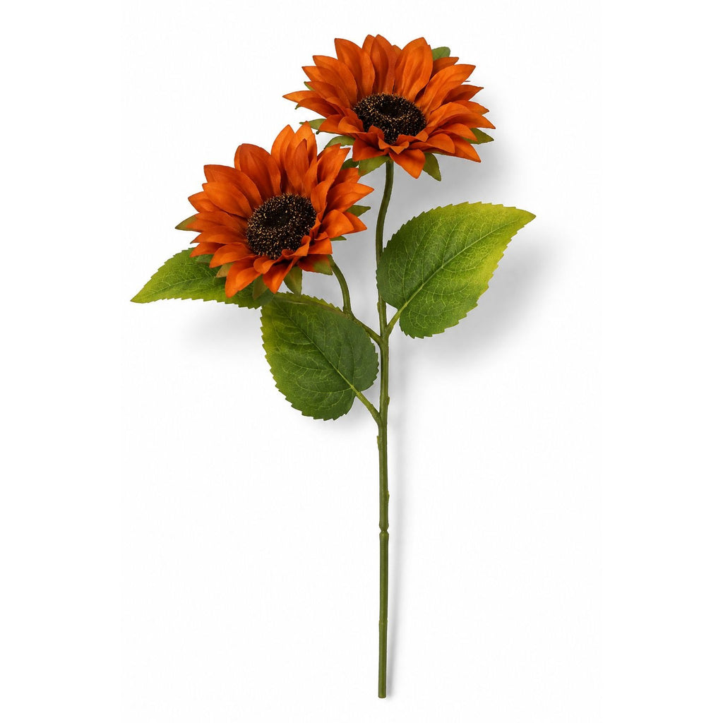 Orange Faux Silk Sunflower Stems Set of 2, 19-Inch Fall Flowers