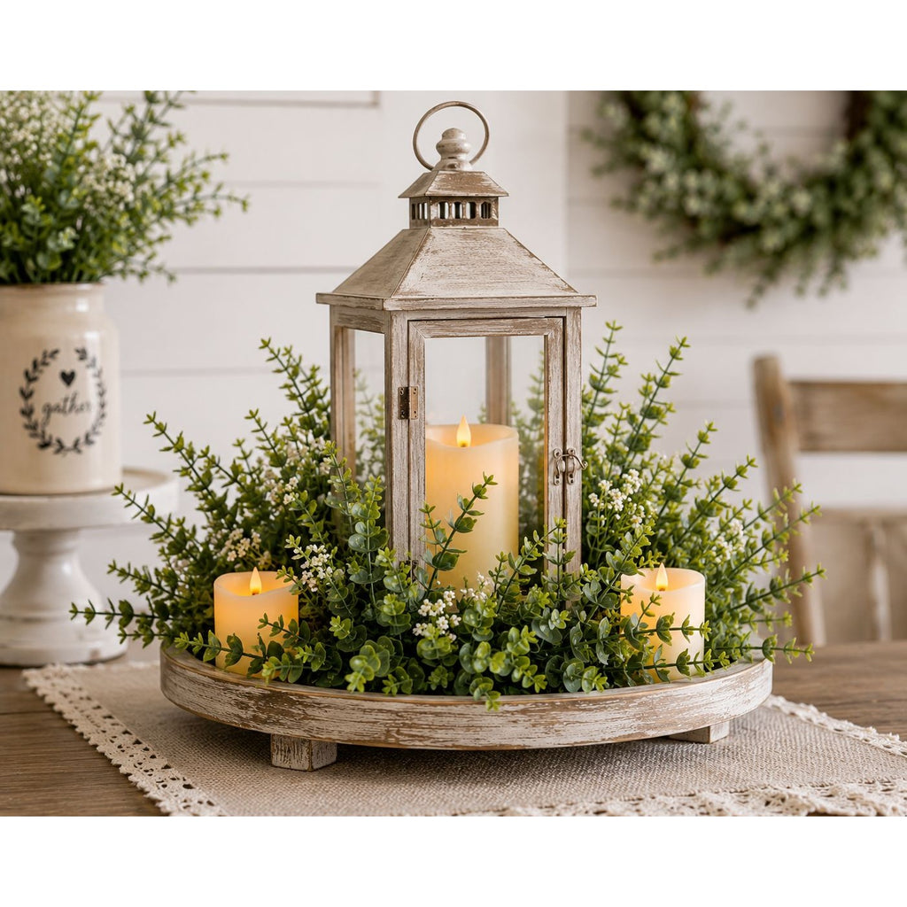 Faux Boxwood Eucalyptus Stems UV Resistant Artificial Greenery Bushes Set of 2 Farmhouse Decor Wreath Making Supplies