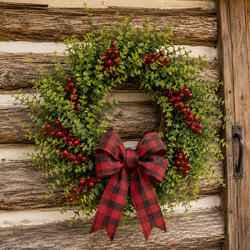 Faux Boxwood Eucalyptus Stems UV Resistant Artificial Greenery Bushes Set of 2 Farmhouse Decor Wreath Making Supplies
