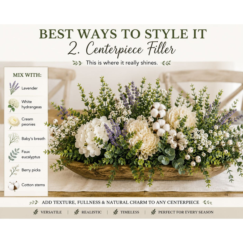 Faux Boxwood Eucalyptus Stems UV Resistant Artificial Greenery Bushes Set of 2 Farmhouse Decor Wreath Making Supplies