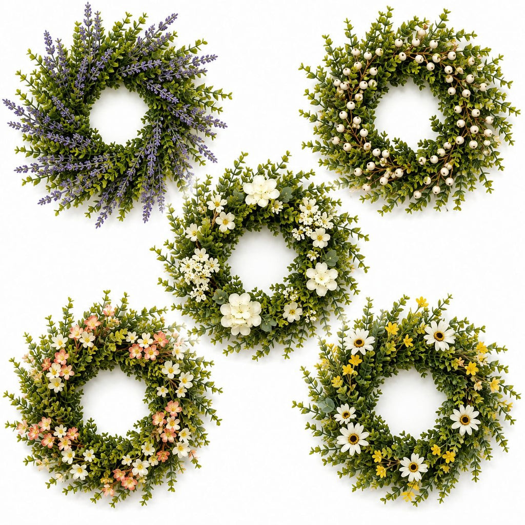 Faux Boxwood Eucalyptus Stems UV Resistant Artificial Greenery Bushes Set of 2 Farmhouse Decor Wreath Making Supplies