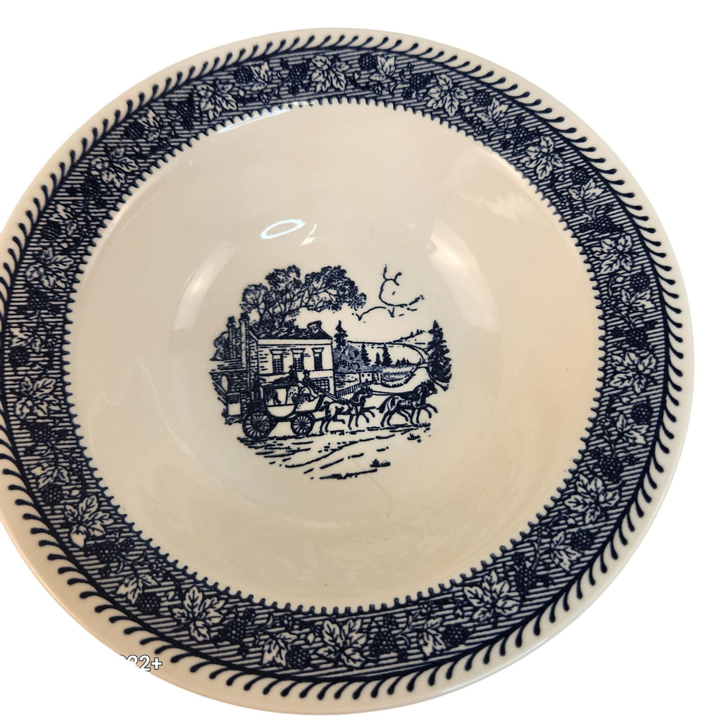 Vintage Homer Laughlin Stratwood Bowl Blue Transferware Shakespeare Country Ironstone Cereal Bowl Ivory Salad Dish