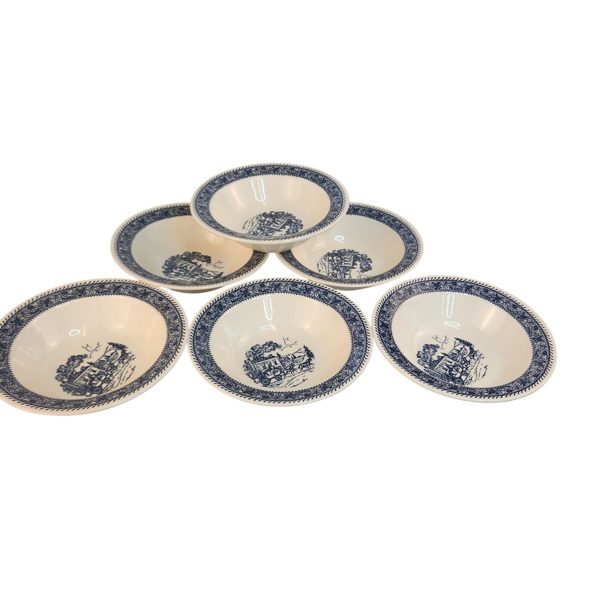 Vintage Homer Laughlin Stratwood Bowl Blue Transferware Shakespeare Country Ironstone Cereal Bowl Ivory Salad Dish