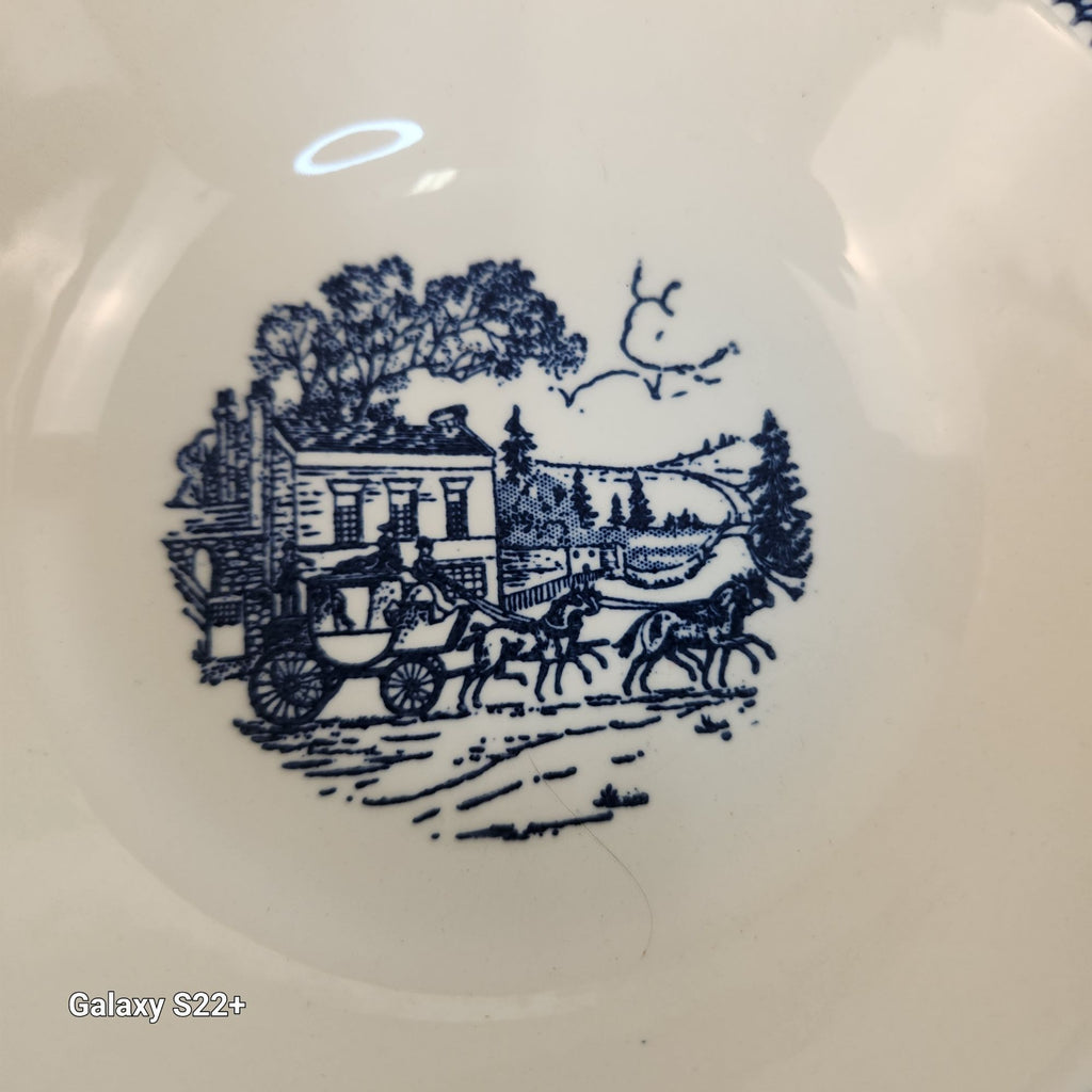 Vintage Homer Laughlin Stratwood Bowl Blue Transferware Shakespeare Country Ironstone Cereal Bowl Ivory Salad Dish