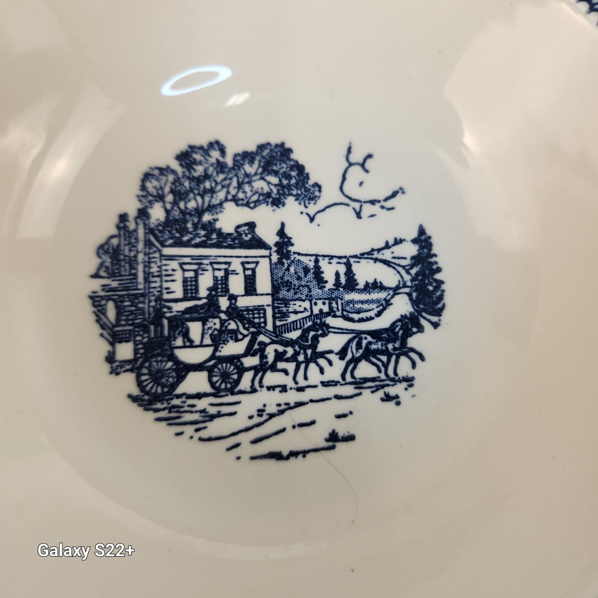 Vintage Homer Laughlin Stratwood Bowl Blue Transferware Shakespeare Country Ironstone Cereal Bowl Ivory Salad Dish