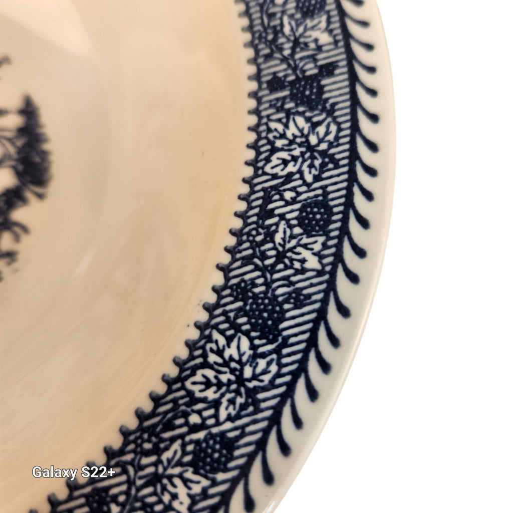 Vintage Homer Laughlin Stratwood Bowl Blue Transferware Shakespeare Country Ironstone Cereal Bowl Ivory Salad Dish