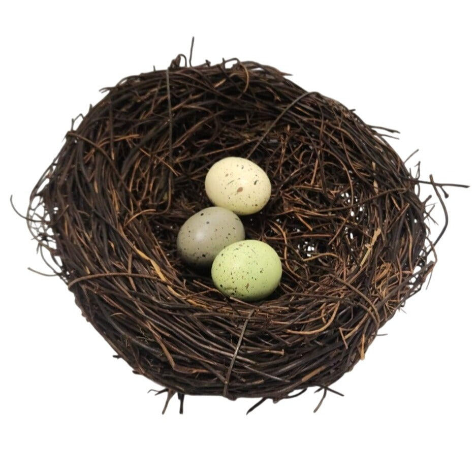 Rustic Bird Nest With Decorative Eggs 6 Inch Natural Spring Farmhouse Easter Decor