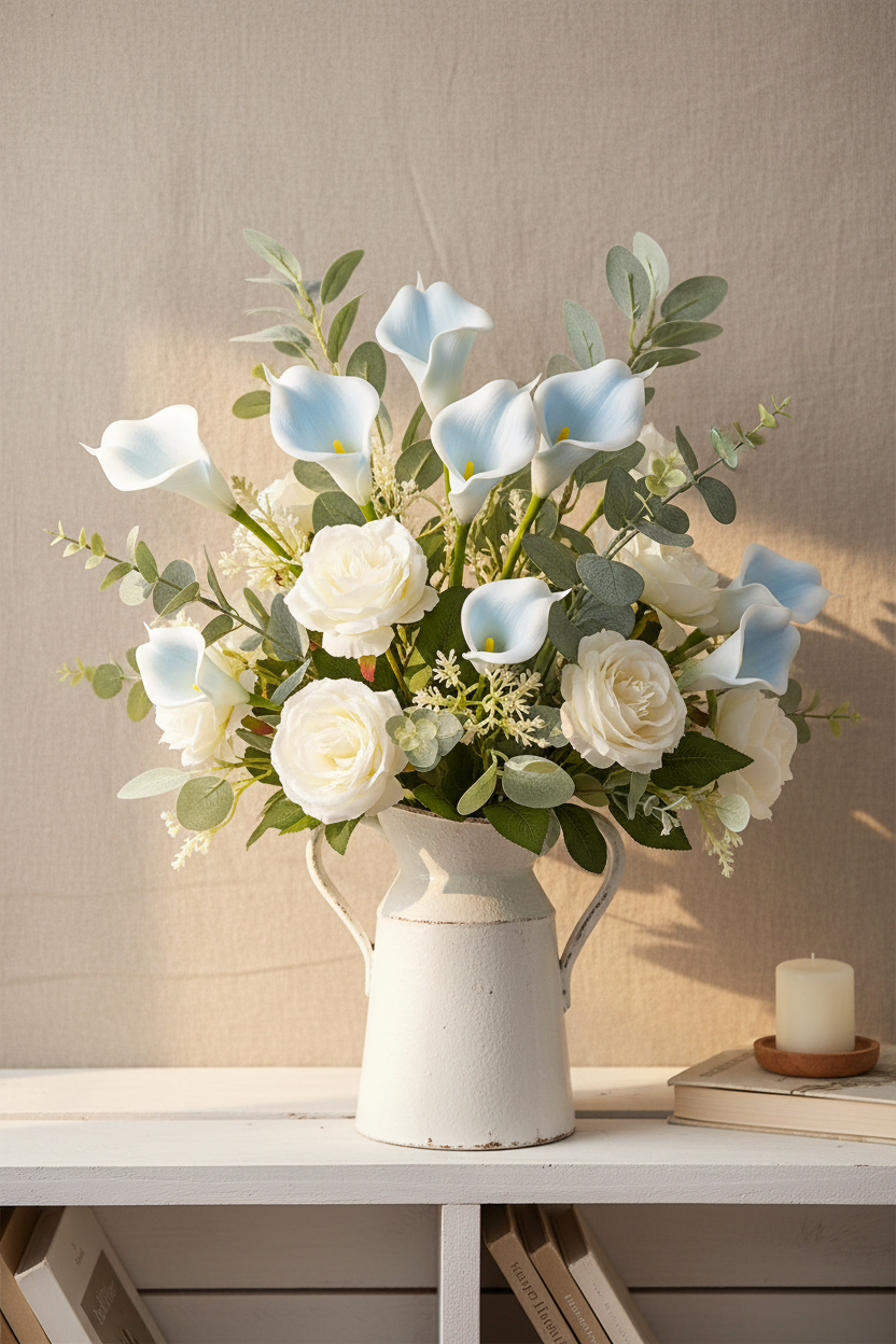 Pale Icy Blue White Calla Lily Mixed Arrangement