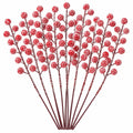 10 Red Artificial Snow Berry Stems, 9 Inch Flocked Christmas Picks for Wreaths