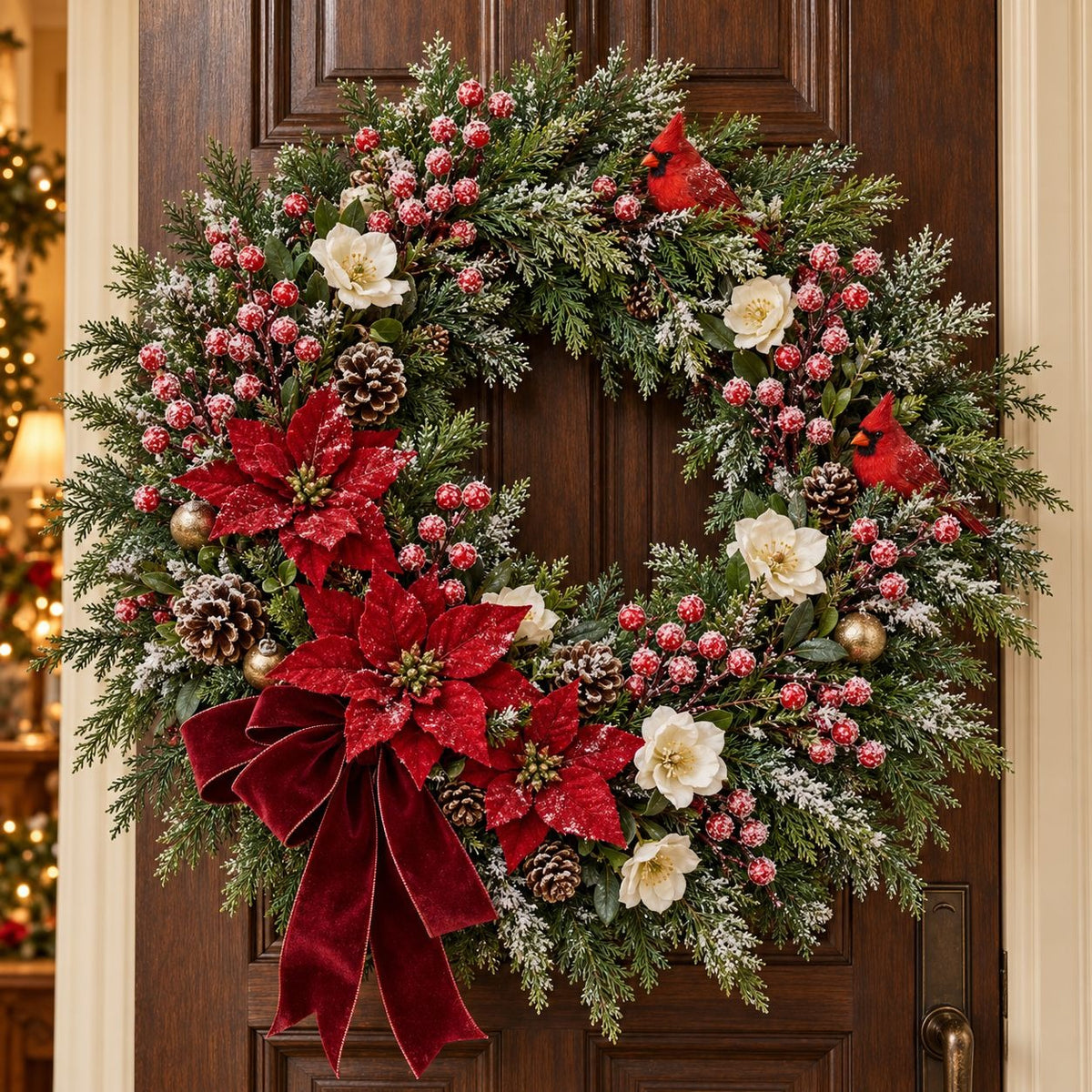 10 Red Artificial Snow Berry Stems, 9 Inch Flocked Christmas Picks for Wreaths