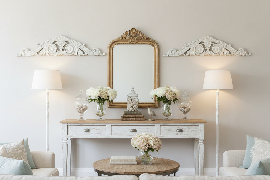 Ornate Decorative Overdoor Pediments Set Of 2 Resin Embellishments Floral Accents