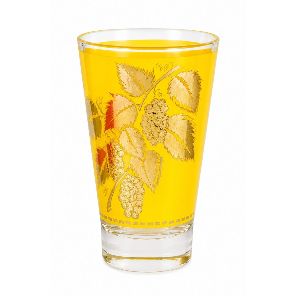 Vintage Libbey Yellow Grape Leaf Glass Gold Leaf Barware Mid Century Cocktail Tumbler 1950s Retro Drinking Glass Replacement Glass