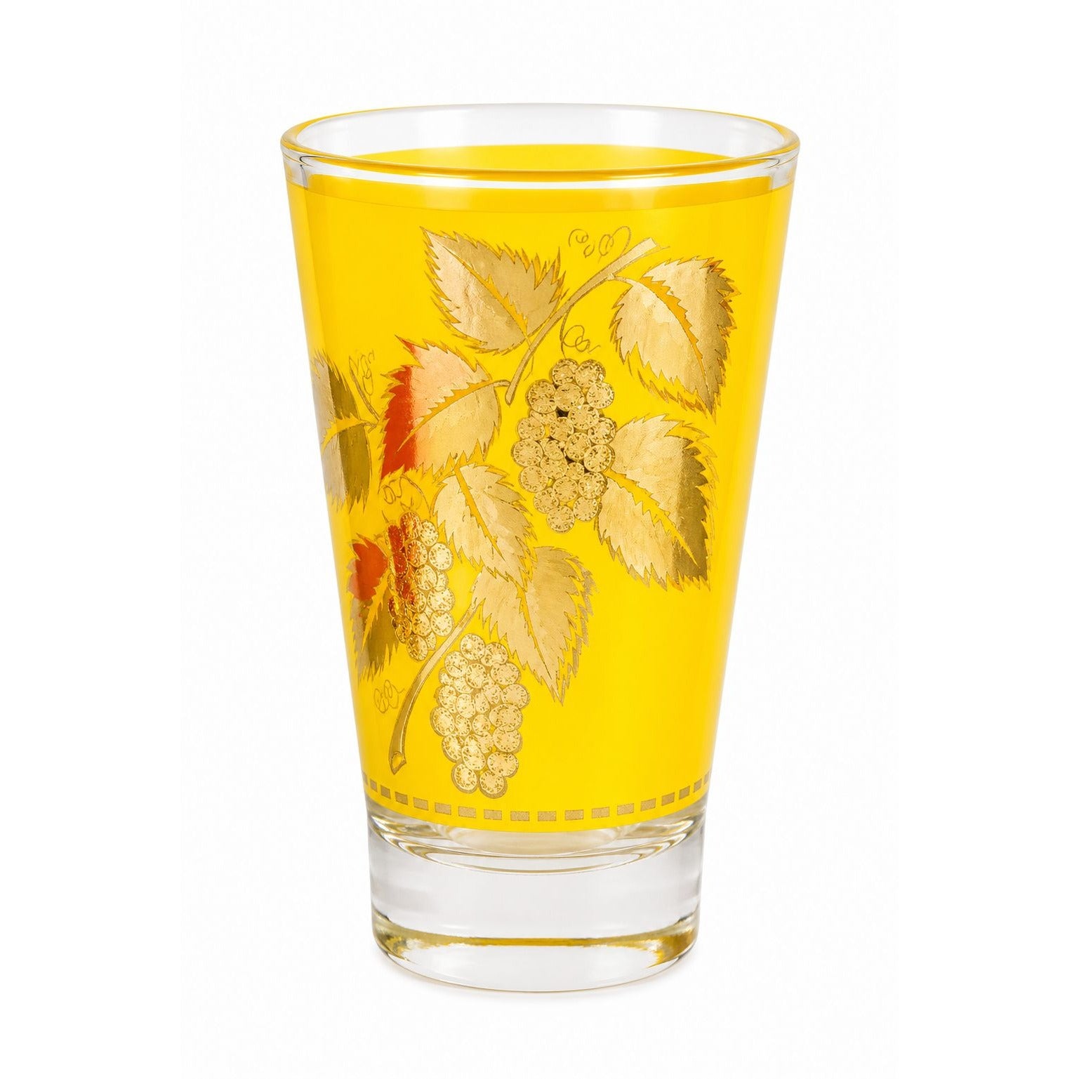 Vintage Libbey Yellow Grape Leaf Glass Gold Leaf Barware Mid Century Cocktail Tumbler 1950s Retro Drinking Glass Replacement Glass