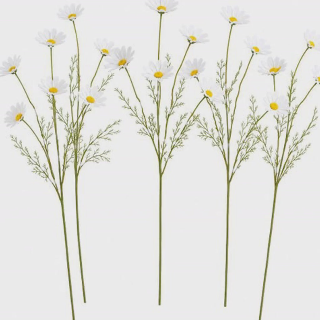 White Faux Daisy Stem 20 Inch Artificial Wildflower Set of 5 Farmhouse Floral Decor