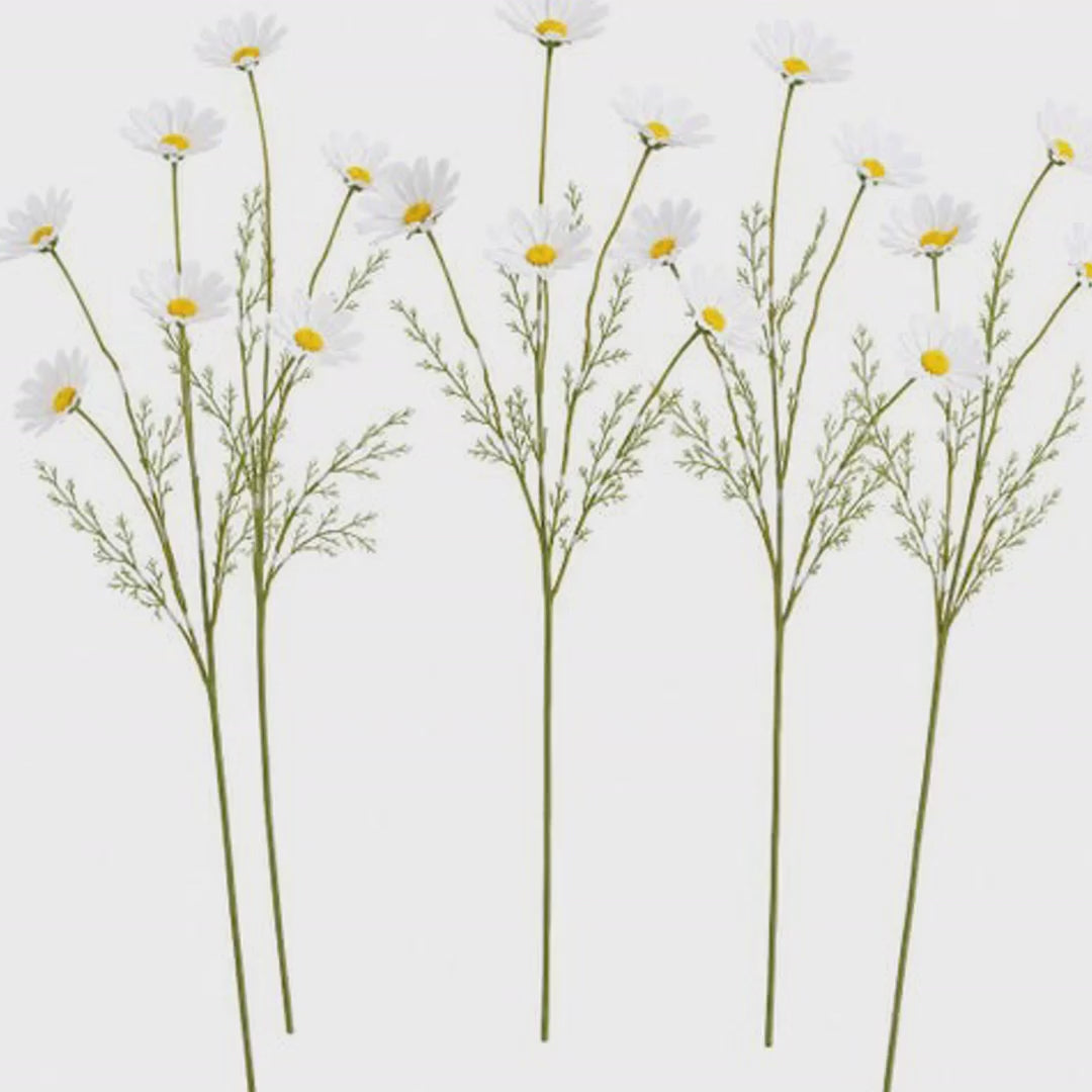White Faux Daisy Stem 20 Inch Artificial Wildflower Set of 5 Farmhouse Floral Decor