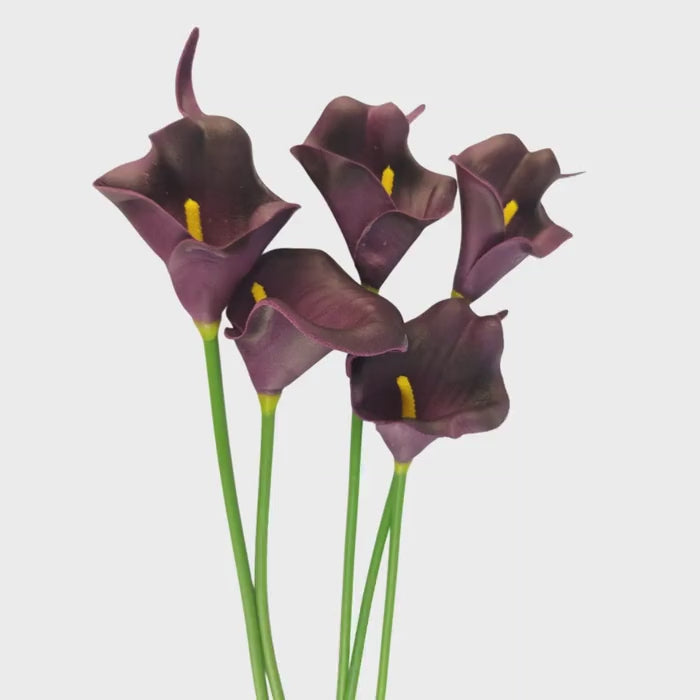 Eggplant Faux Calla Lily Stems 15 Inch Wedding Artificial Flowers Moody Event Decor