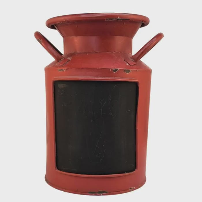 Rustic Red Metal Milk Can Planter Farmhouse Chalkboard Vase Vintage Decor Organizer