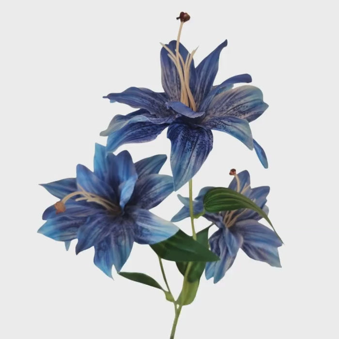 Luxury Artificial Tiger Lily Stem 34 Inch | Blue Faux Lily | Designer Artificial Silk Floral | Elegant Wedding Home Decor