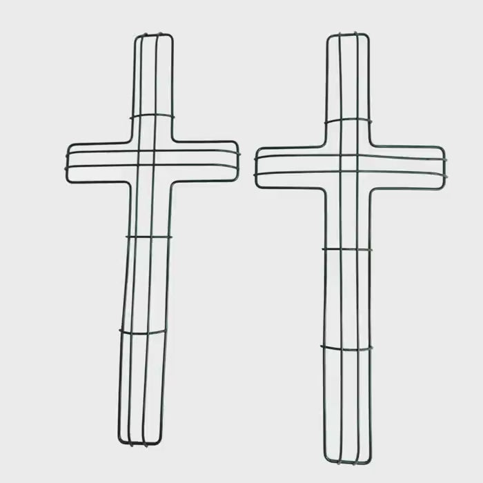 Green Wire Floral Wreath Cross Frames Small 16x7 in. For Crafting & Arrangements - Set Of 2