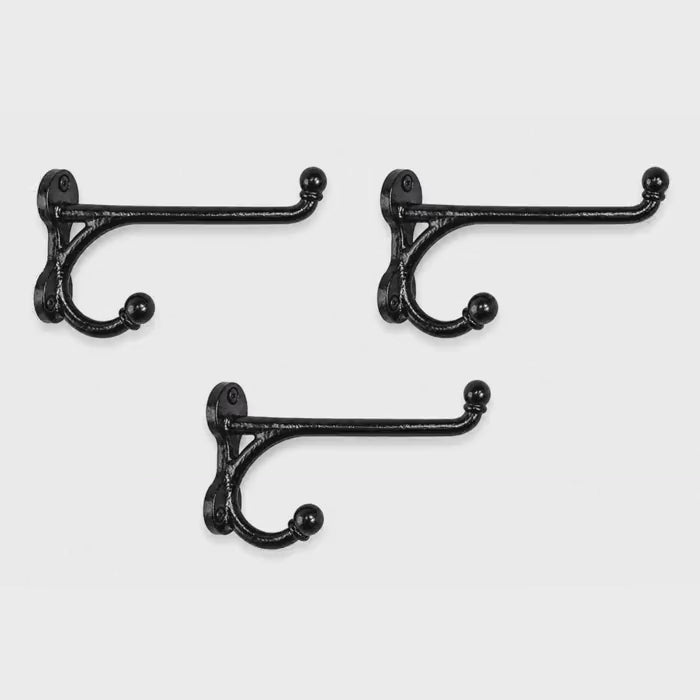 Vintage Black Iron Western Harness Wall Hooks Set of 3 Rustic Heavy Duty