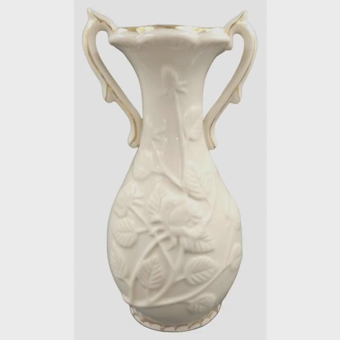 Vintage 1950s Rose Vase White Ceramic Gold Trim Cottage Mid Century Decor