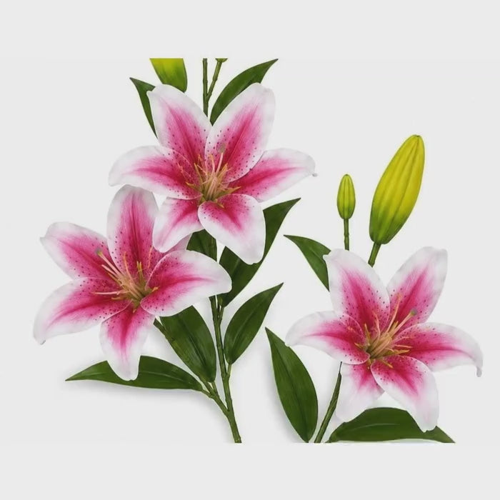 Pink Real Touch Lily Stems, Artificial Stargazer Lilies, Faux Lily Flowers, Tall Floral Stems, Wedding Flowers, Vase Arrangement, Set of 2