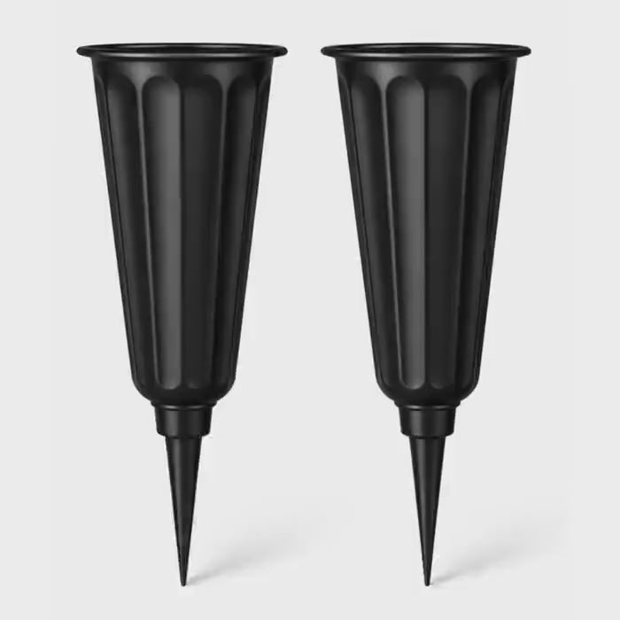 Cemetery Vase with Spike Grave Vase for Flowers Black Memorial Vase Set