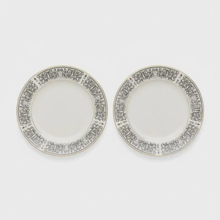 Royal Wentworth Ambassador 8692 Fine China Dinner Plates Set of 2 Black Floral Gold Trim Made in Japan 10 Inch Vintage