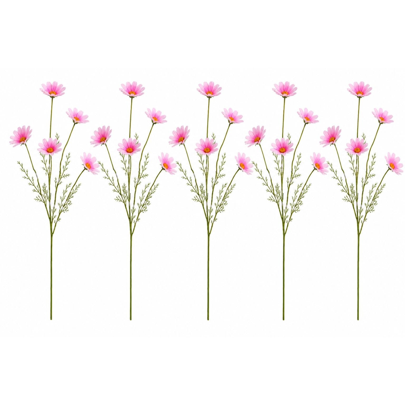 Blush Pink Faux Daisy Stems Set of 5 | 20 Inch Artificial Wildflowers Cottagecore Farmhouse Floral Decor