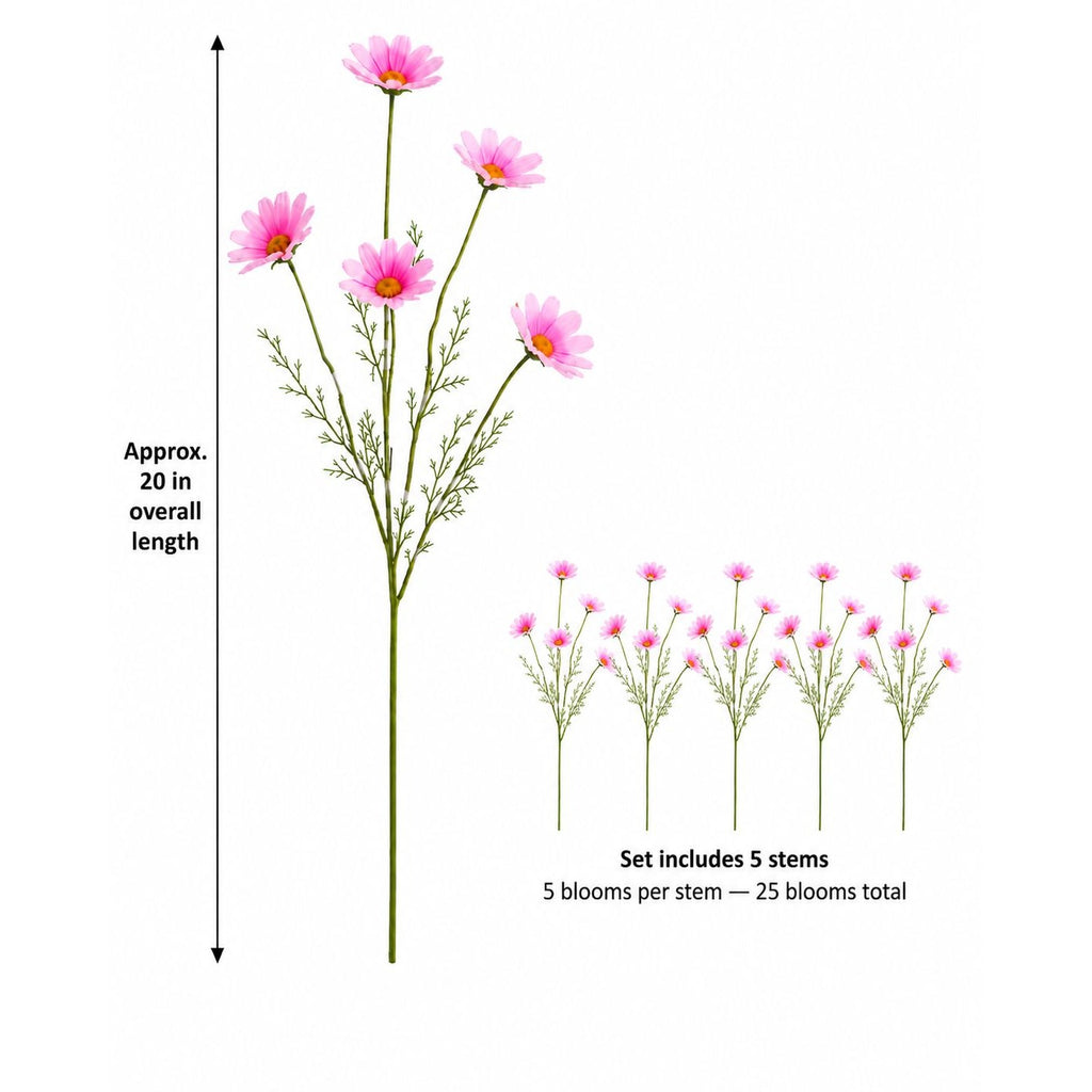 Blush Pink Faux Daisy Stems Set of 5 | 20 Inch Artificial Wildflowers Cottagecore Farmhouse Floral Decor
