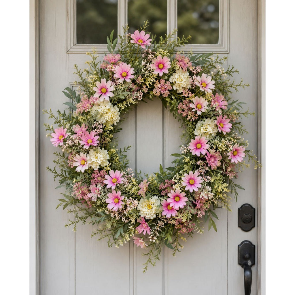 Blush Pink Faux Daisy Stems Set of 5 | 20 Inch Artificial Wildflowers Cottagecore Farmhouse Floral Decor