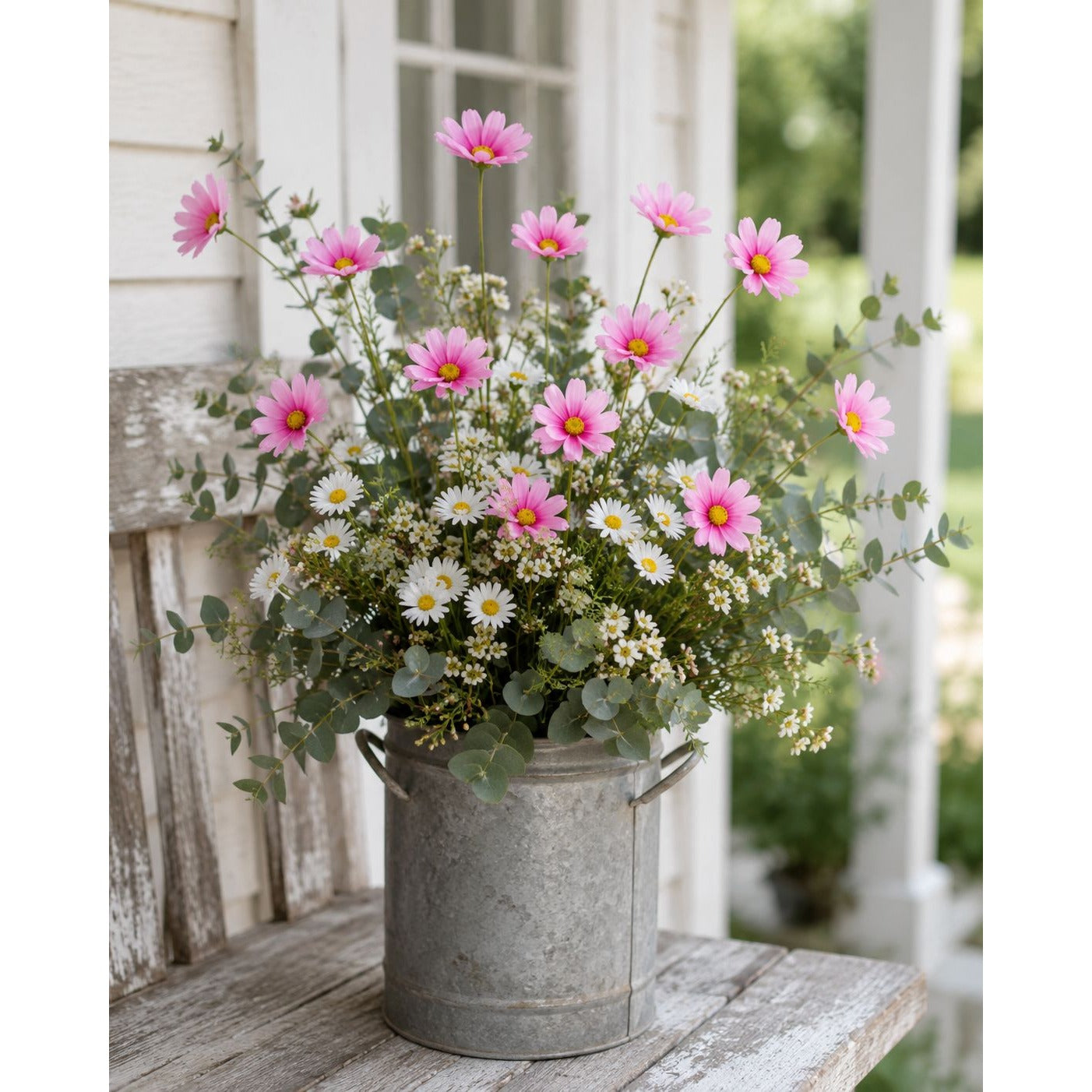 Blush Pink Faux Daisy Stems Set of 5 | 20 Inch Artificial Wildflowers Cottagecore Farmhouse Floral Decor