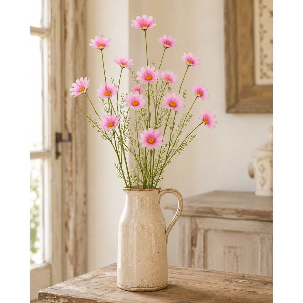 Blush Pink Faux Daisy Stems Set of 5 | 20 Inch Artificial Wildflowers Cottagecore Farmhouse Floral Decor