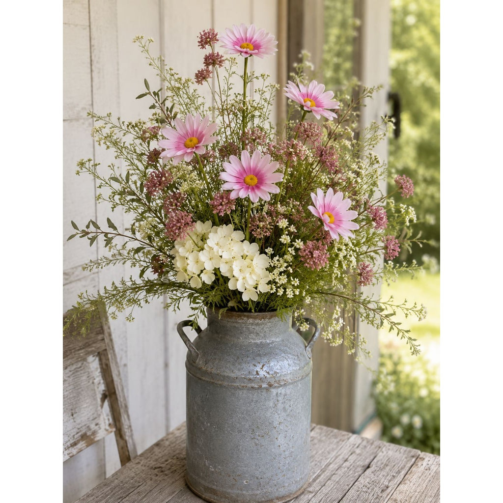 Blush Pink Faux Daisy Stems Set of 5 | 20 Inch Artificial Wildflowers Cottagecore Farmhouse Floral Decor